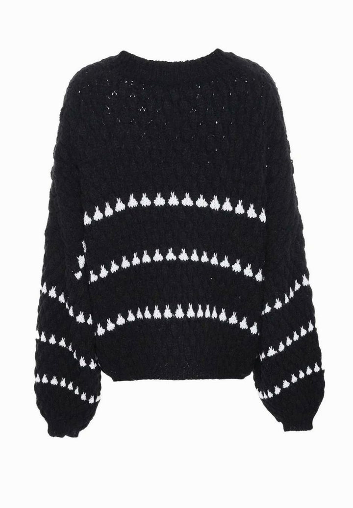Women's Textured Knit Crewneck Sweater Geometric Striped