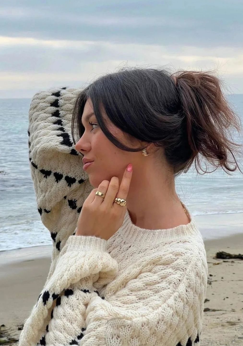 Women's Textured Knit Crewneck Sweater Geometric Striped