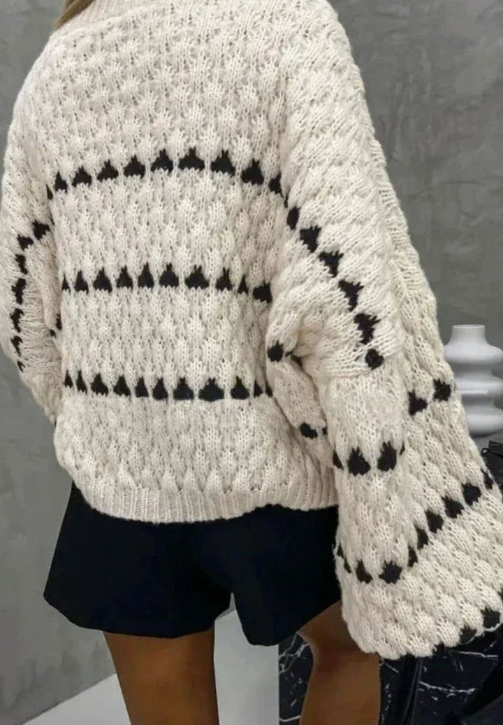 Women's Textured Knit Crewneck Sweater Geometric Striped