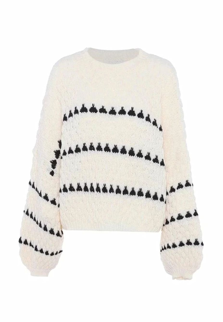 Women's Textured Knit Crewneck Sweater Geometric Striped