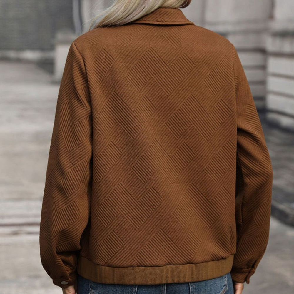 Women's Textured Zip-Up Long-Sleeve Bomber Jacket Chest Pockets