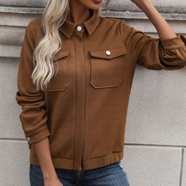 Women's Textured Zip-Up Long-Sleeve Bomber Jacket Chest Pockets