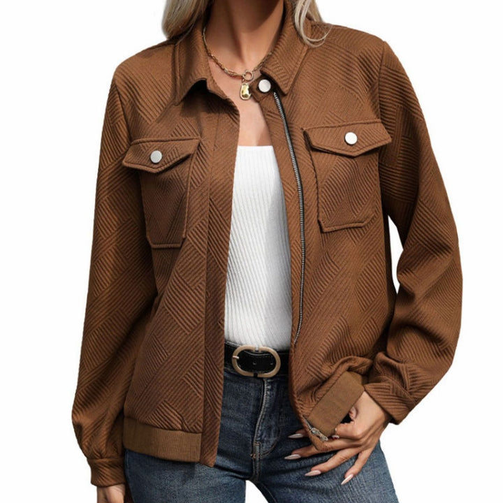 Women's Textured Zip-Up Long-Sleeve Bomber Jacket Chest Pockets