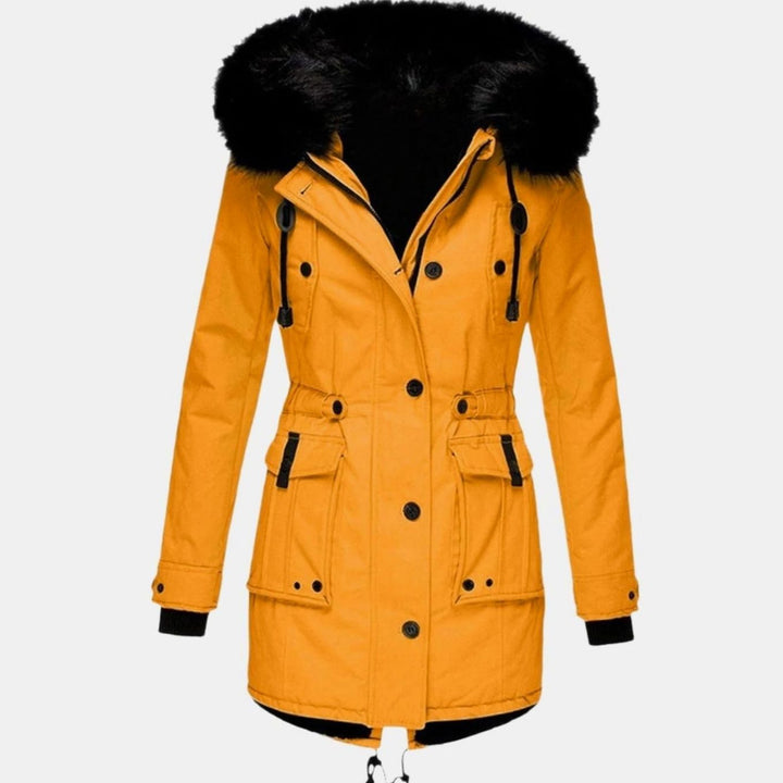 Women's Thick Faux-Fur-Hood Drawstring-Waist Parka Coat - Gold