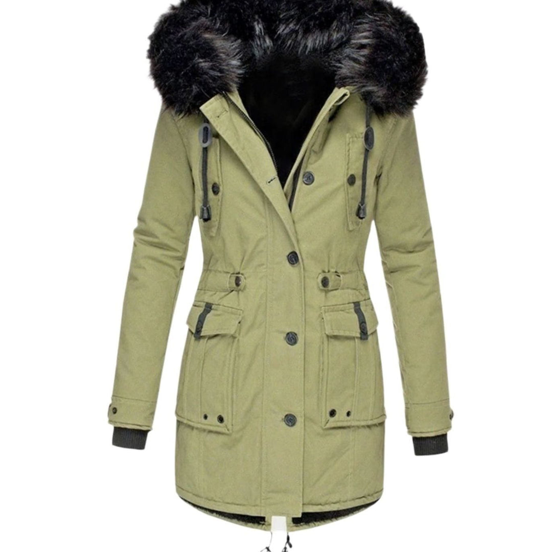 Women's Thick Faux-Fur-Hood Drawstring-Waist Parka Coat - Green