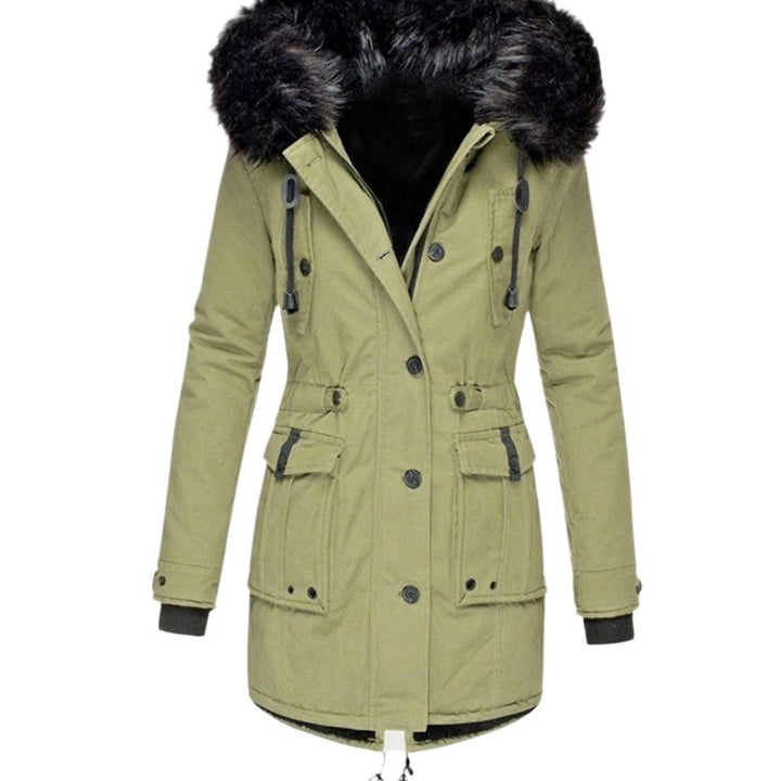 Women's Thick Faux-Fur-Hood Drawstring-Waist Parka Coat - Green