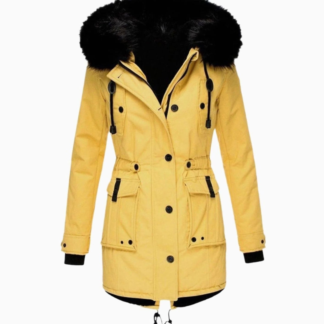 Women's Thick Faux-Fur-Hood Drawstring-Waist Parka Coat - Yellow