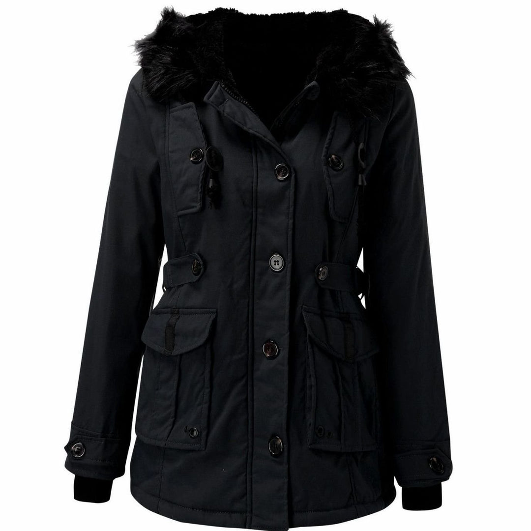 Women's Thick Faux-Fur-Hood Drawstring-Waist Parka Coat