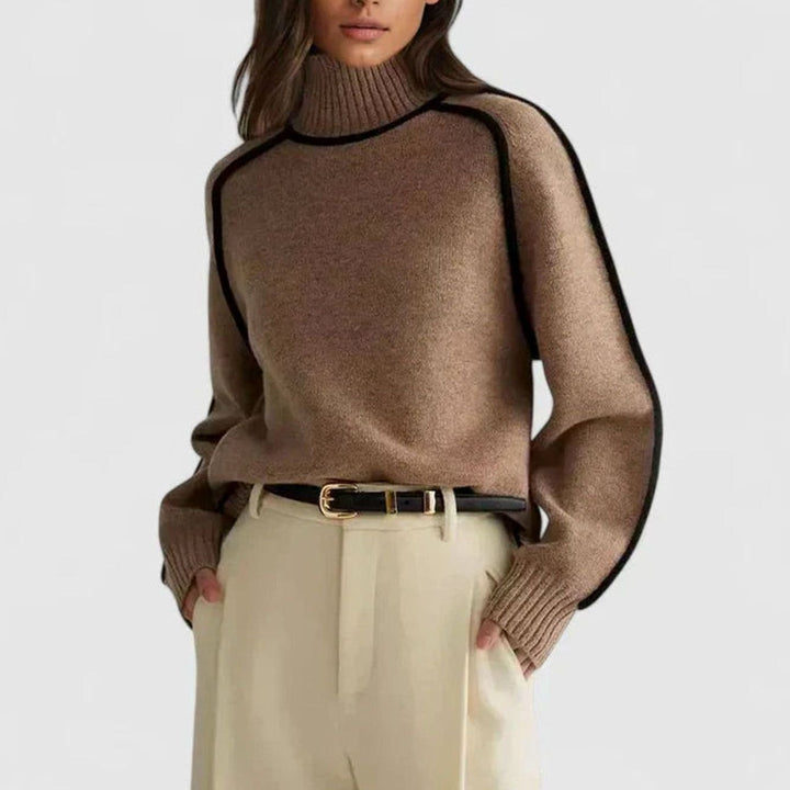Women's Turtleneck Raglan-Sleeve Contrast-Trim Knit Sweater