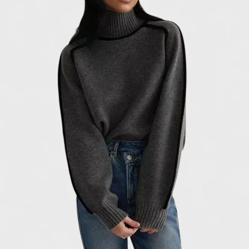 Women's Turtleneck Raglan-Sleeve Contrast-Trim Knit Sweater