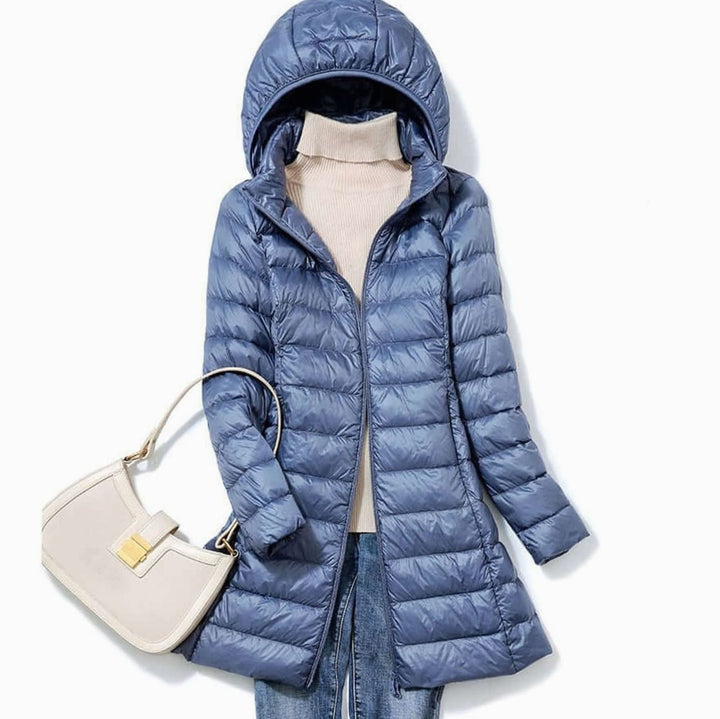 Women's Ultralight Hooded Puffer Down Jacket Long Fit - Blue