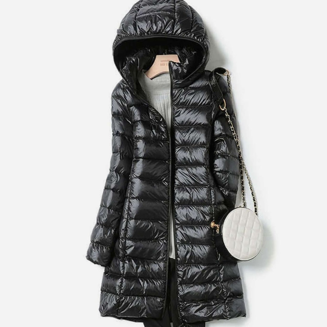 Women's Ultralight Hooded Puffer Down Jacket Long Fit - Black