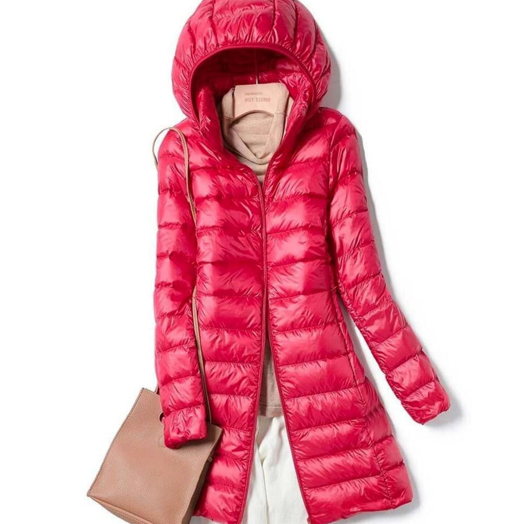 Women's Ultralight Hooded Puffer Down Jacket Long Fit - Red