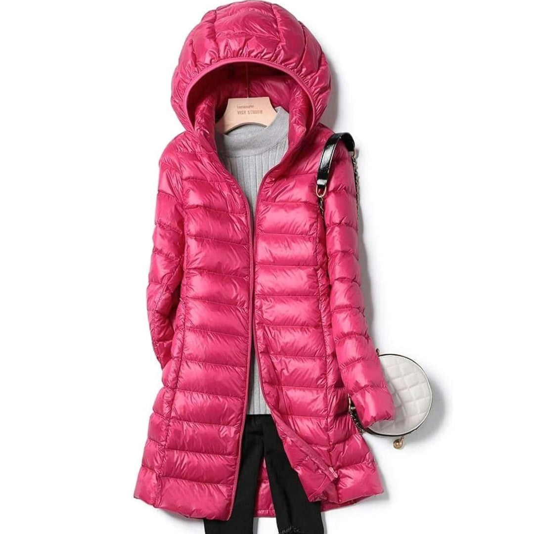 Women's Ultralight Hooded Puffer Down Jacket Long Fit - Rose Red