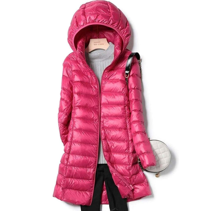 Women's Ultralight Hooded Puffer Down Jacket Long Fit - Rose Red