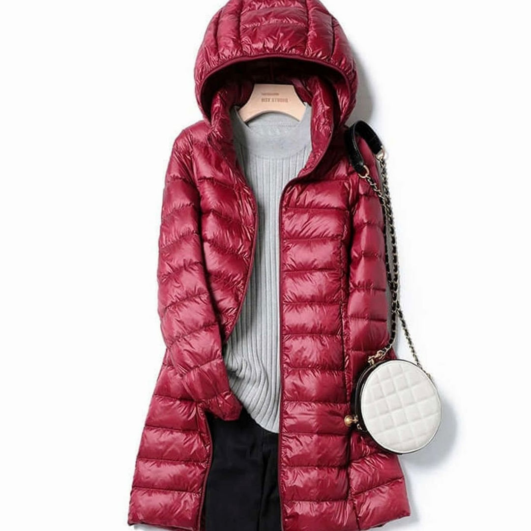Women's Ultralight Hooded Puffer Down Jacket Long Fit - Garnet