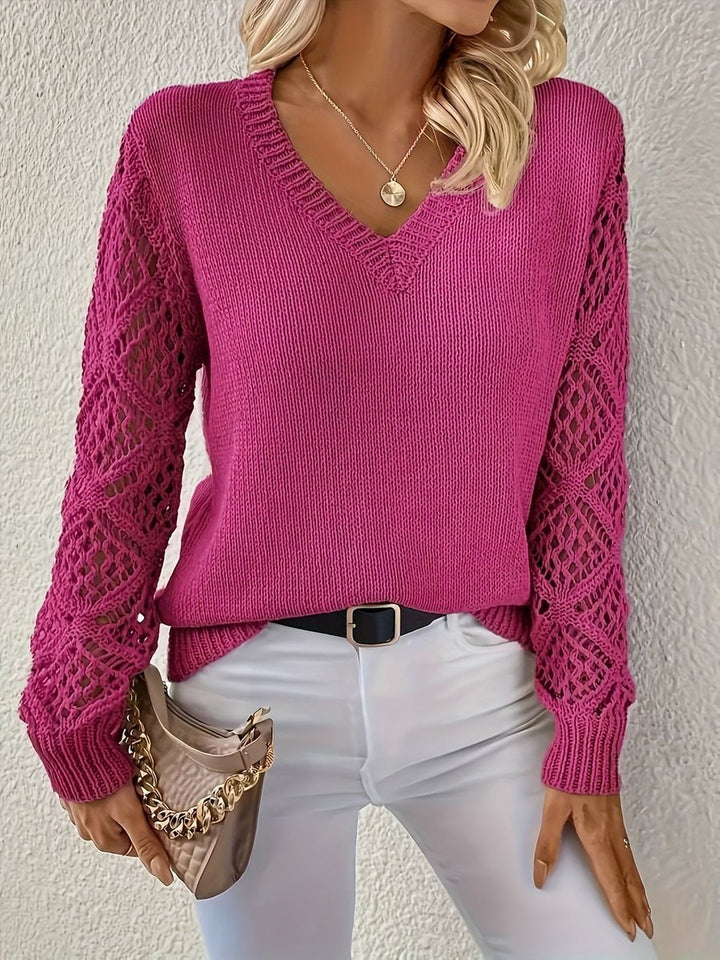 Women's V-Neck Hollow Sleeve Knit Sweater