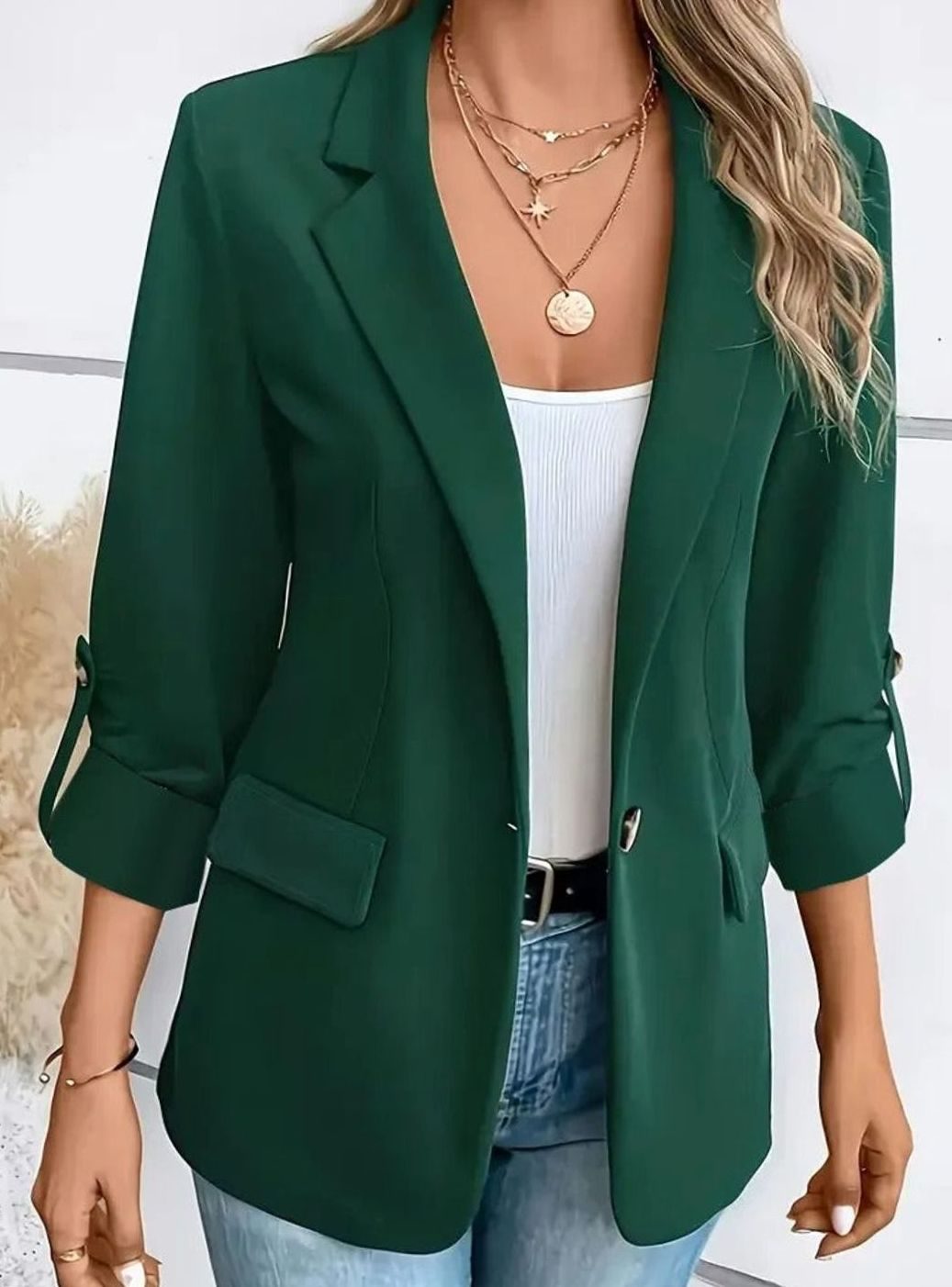 Women's Vest Blazer Open-Front Tailored 3/4 Sleeve Jacket