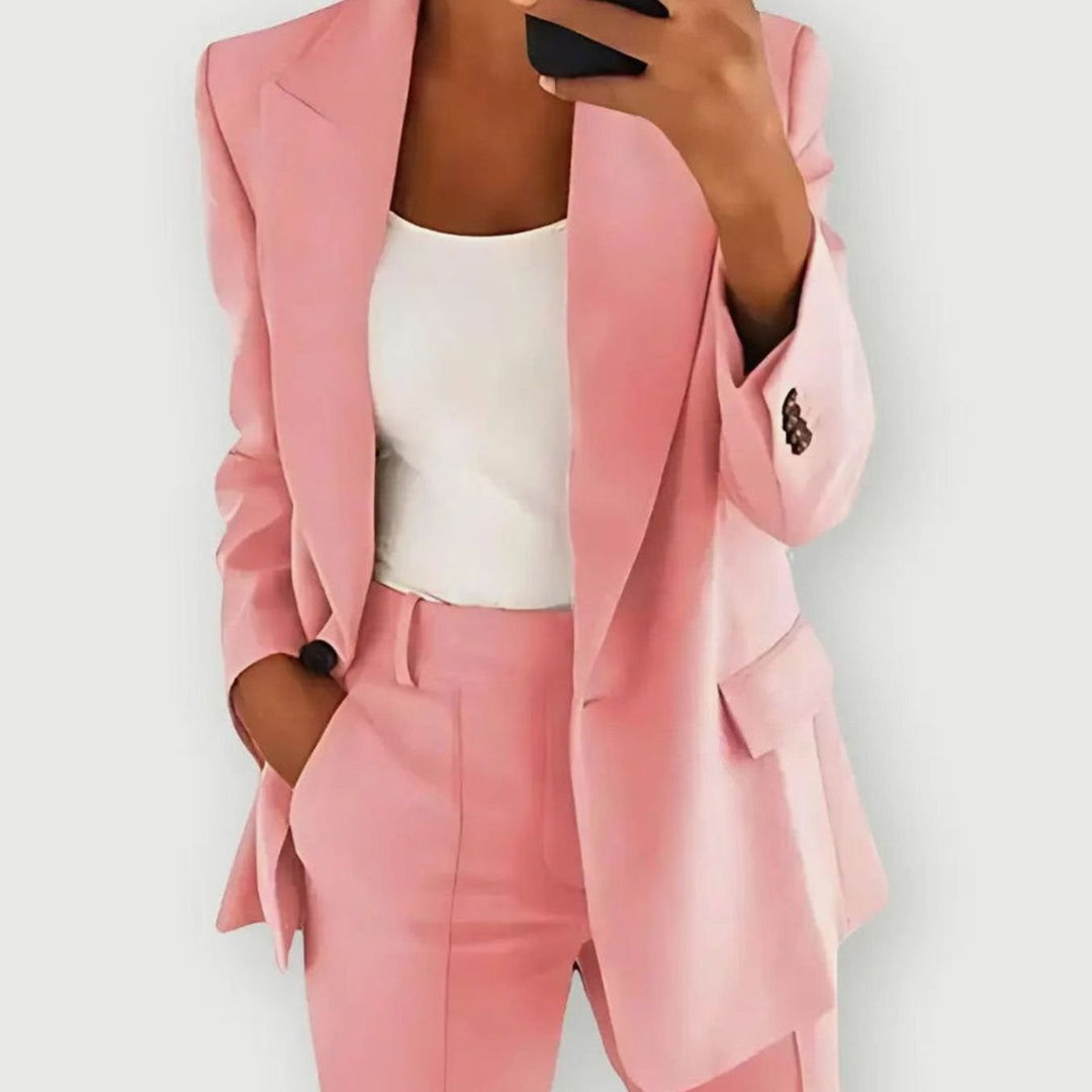 Women's Vest Tailored Single-Button Blazer Pants Suit Set - Pink