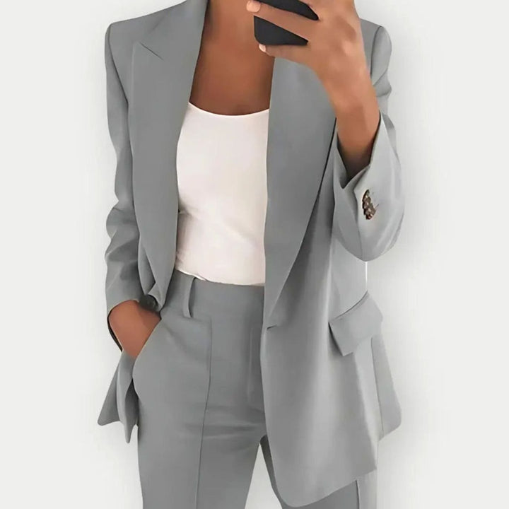 Women's Vest Tailored Single-Button Blazer Pants Suit Set - Grey
