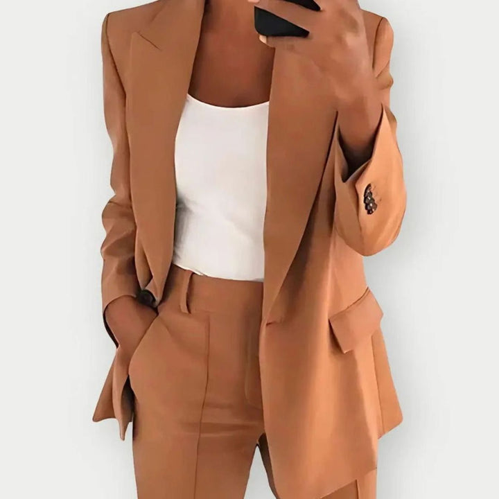 Women's Vest Tailored Single-Button Blazer Pants Suit Set - Brown