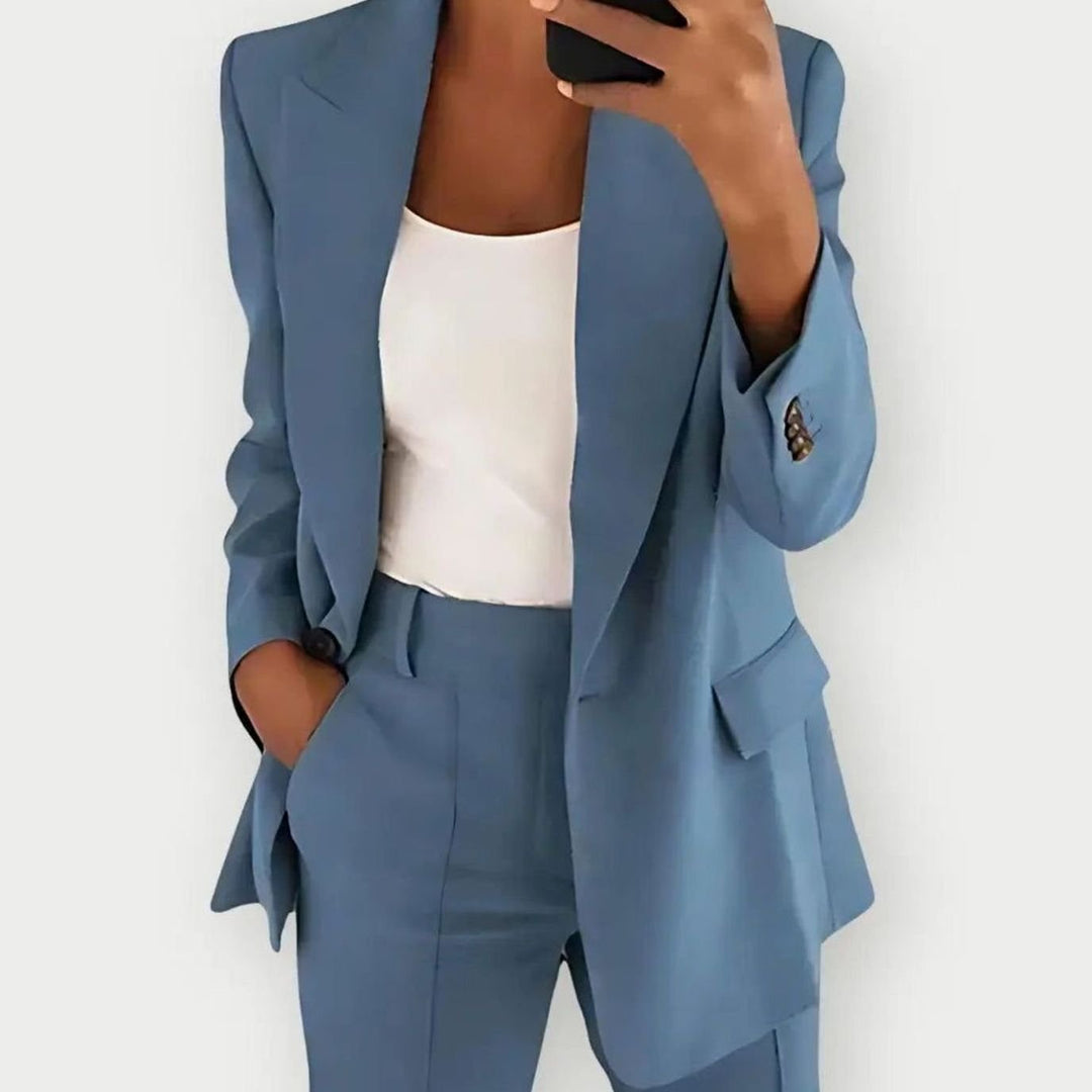 Women's Vest Tailored Single-Button Blazer Pants Suit Set - Blue