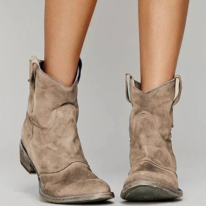Women's Vintage Western Suede-Look Pull-On Ankle Boots