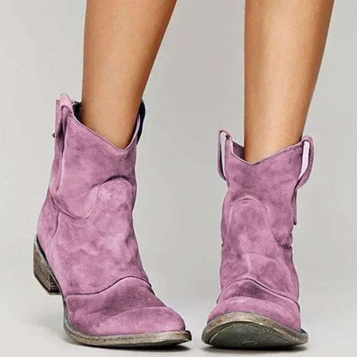 Women's Vintage Western Suede-Look Pull-On Ankle Boots - Pink