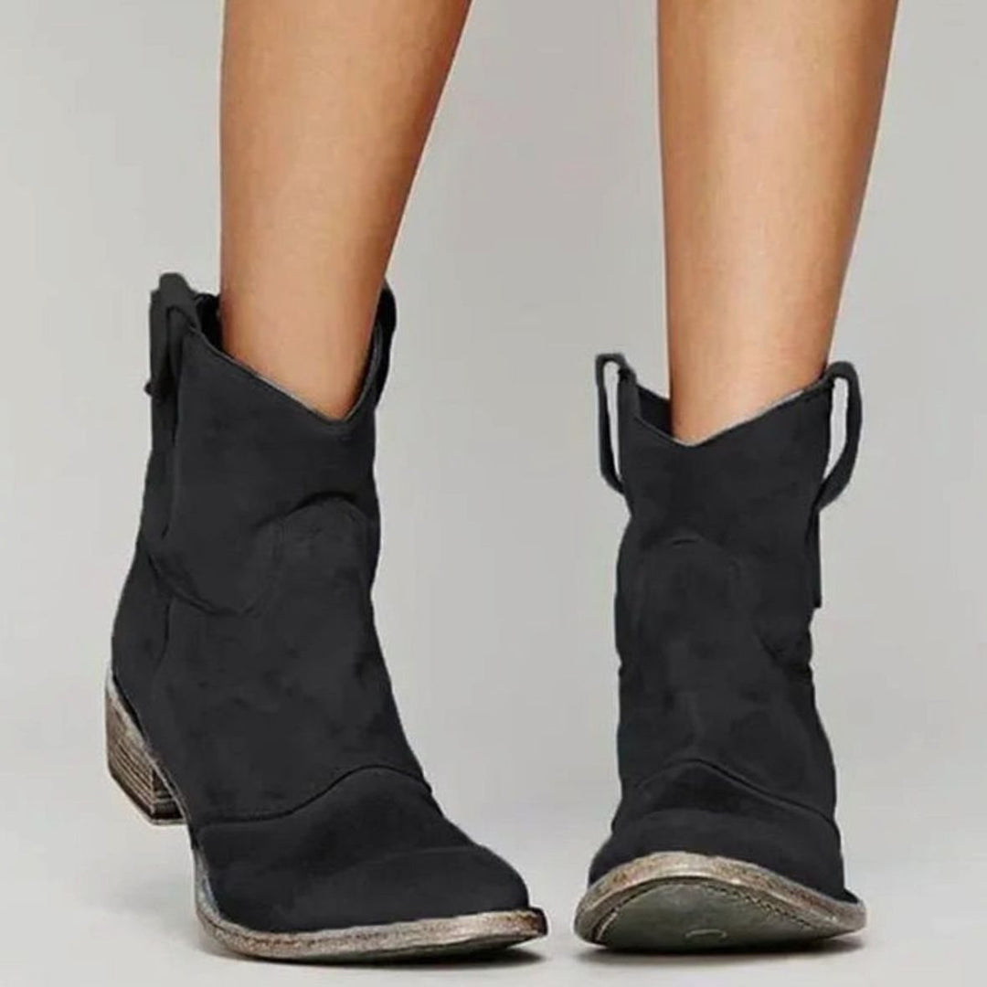 Women's Vintage Western Suede-Look Pull-On Ankle Boots
