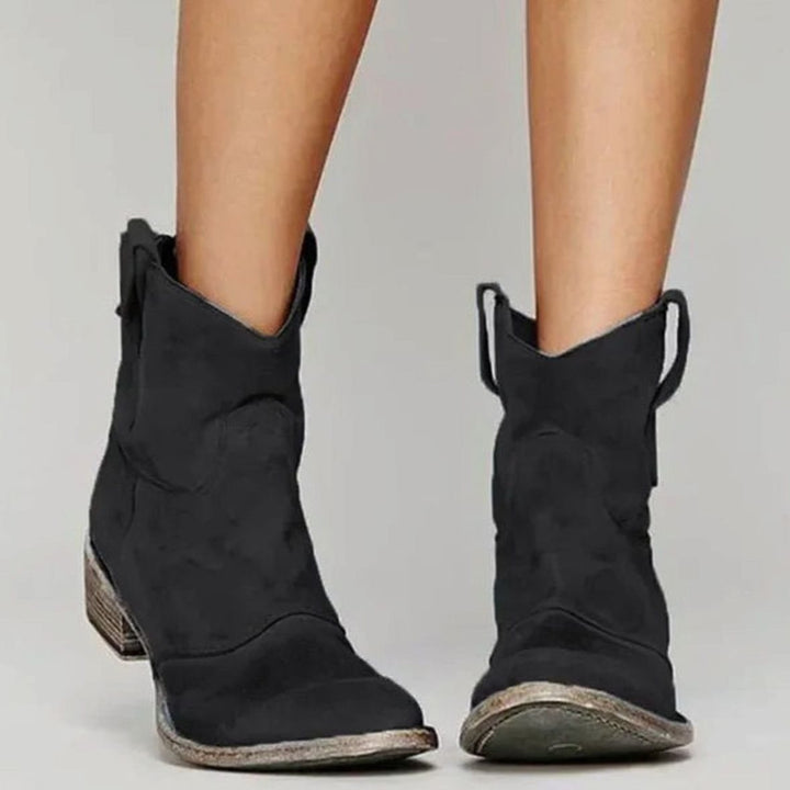 Women's Vintage Western Suede-Look Pull-On Ankle Boots