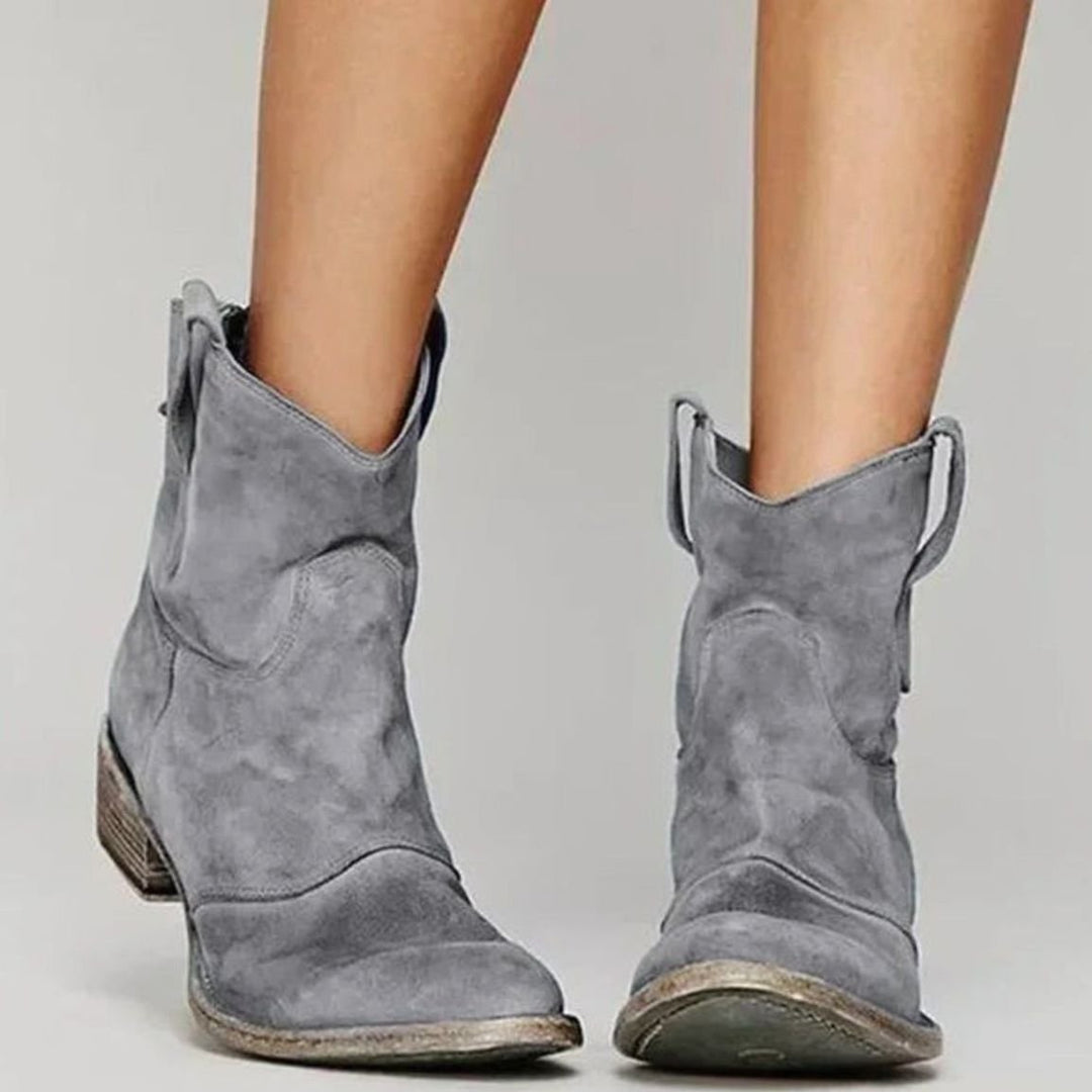 Women's Vintage Western Suede-Look Pull-On Ankle Boots