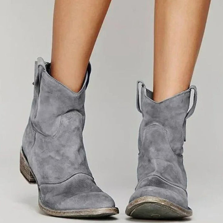 Women's Vintage Western Suede-Look Pull-On Ankle Boots