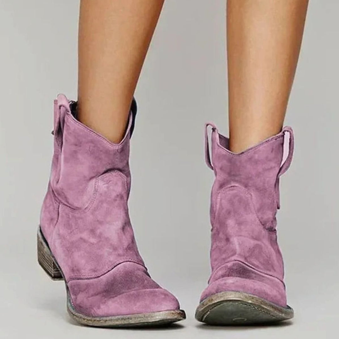 Women's Vintage Western Suede-Look Pull-On Ankle Boots