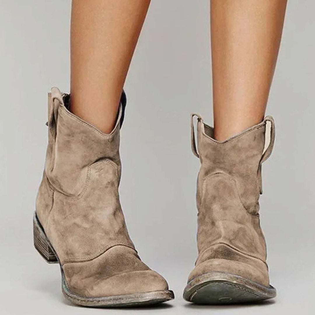 Women's Vintage Western Suede-Look Pull-On Ankle Boots - Brown
