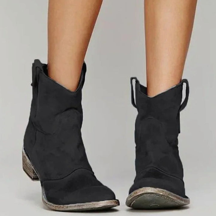 Women's Vintage Western Suede-Look Pull-On Ankle Boots - Black