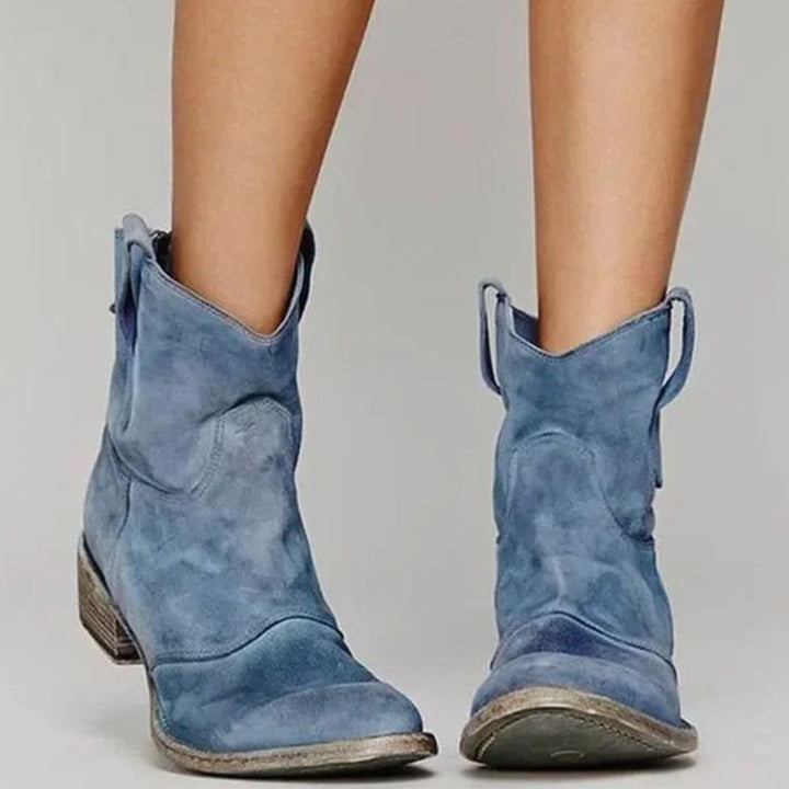 Women's Vintage Western Suede-Look Pull-On Ankle Boots - Blue