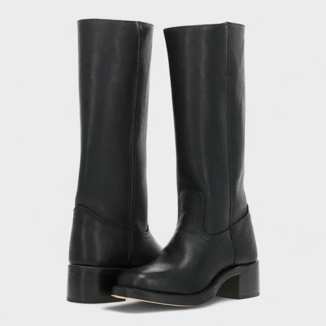 Women's Western Leather Knee High Boots Block Heel