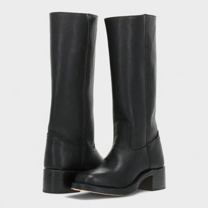 Women's Western Leather Knee High Boots Block Heel