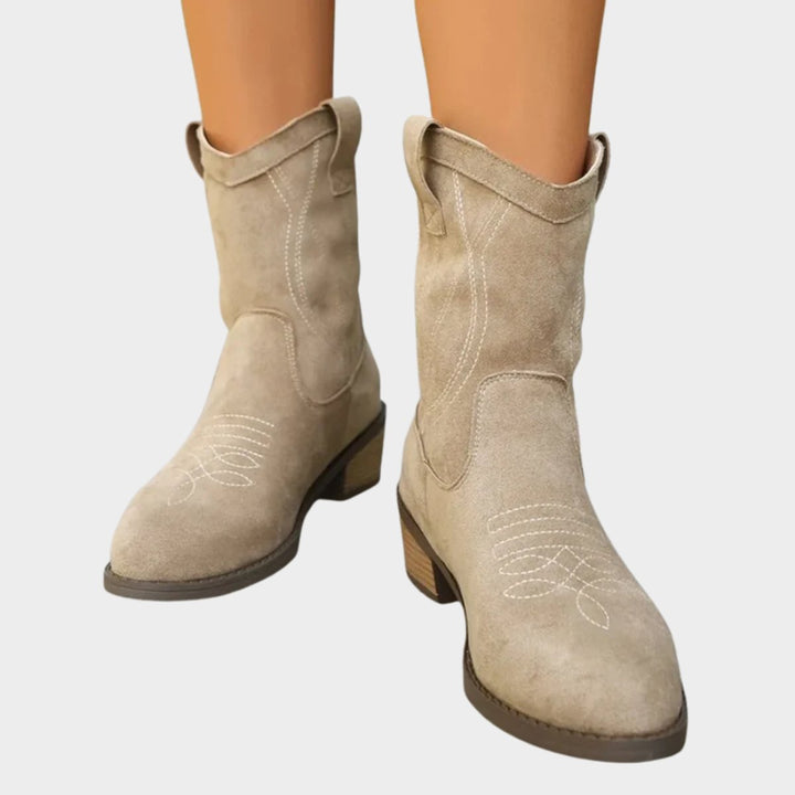 Women's Western-Stitch Suede-Look Mid-Calf Ankle Boots