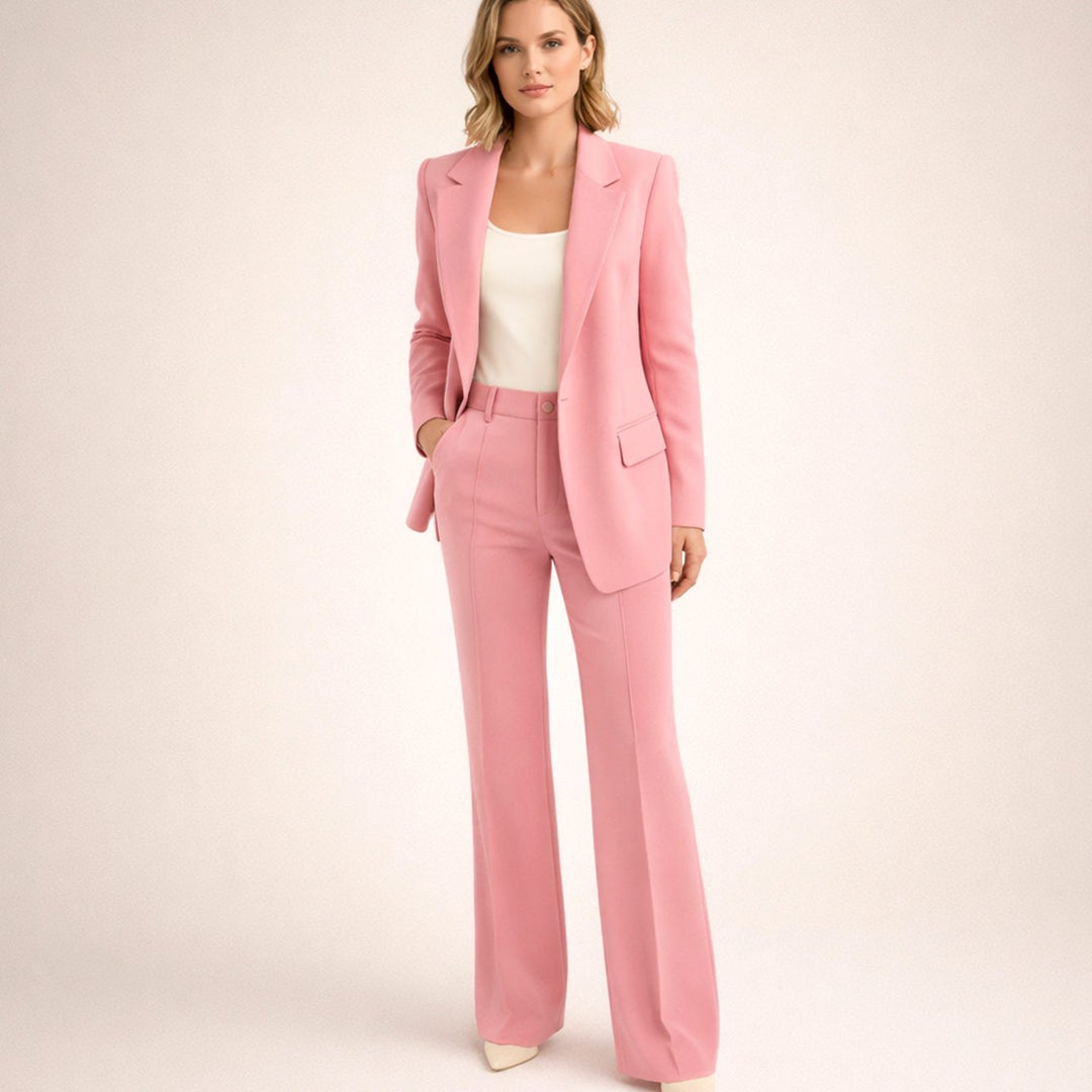 Women's Wide-Leg Flare Blazer Two-Piece Suit Set - Pink