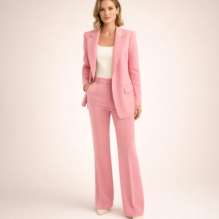 Women's Wide-Leg Flare Blazer Two-Piece Suit Set - Pink