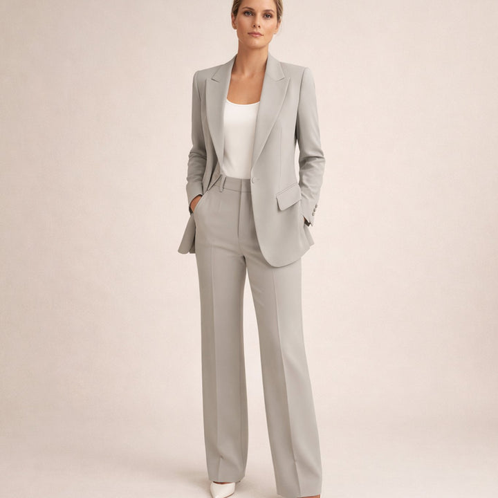 Women's Wide-Leg Flare Blazer Two-Piece Suit Set - Grey