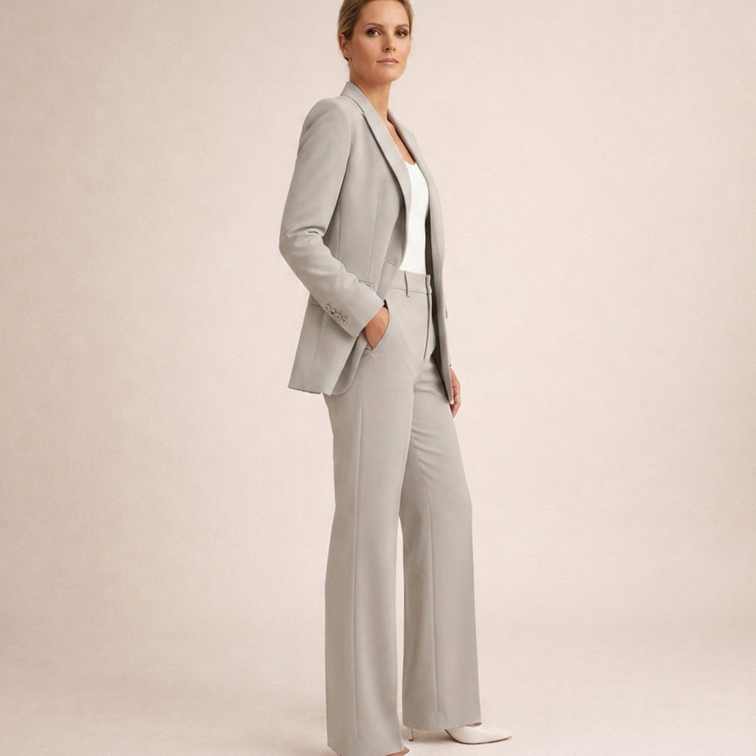 Women's Wide-Leg Flare Blazer Two-Piece Suit Set