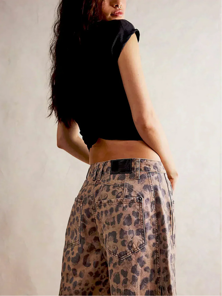 Maya | Women’s Leopard Print Wide Leg Jeans Luvy Boutique