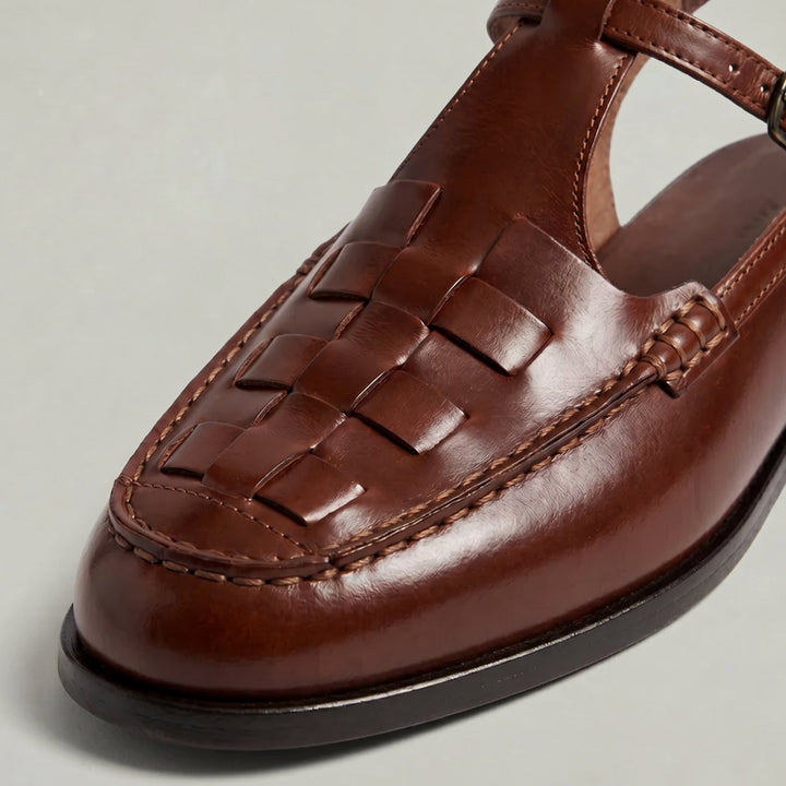 Women's Woven Italian Leather Flat Slingback Sandal Boots