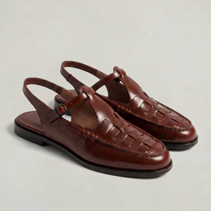 Women's Woven Italian Leather Flat Slingback Sandal Boots