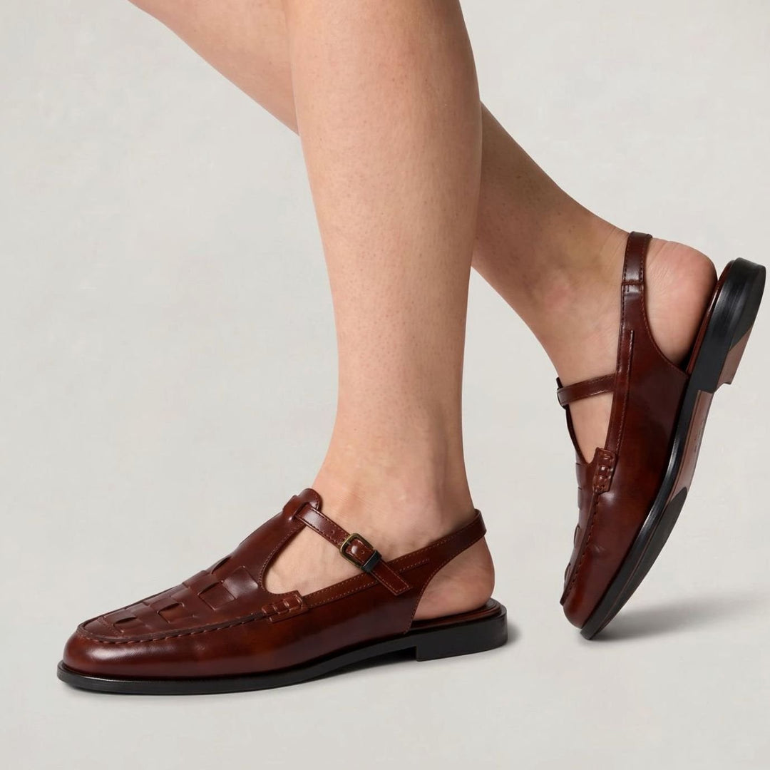 Women's Woven Italian Leather Flat Slingback Sandal Boots