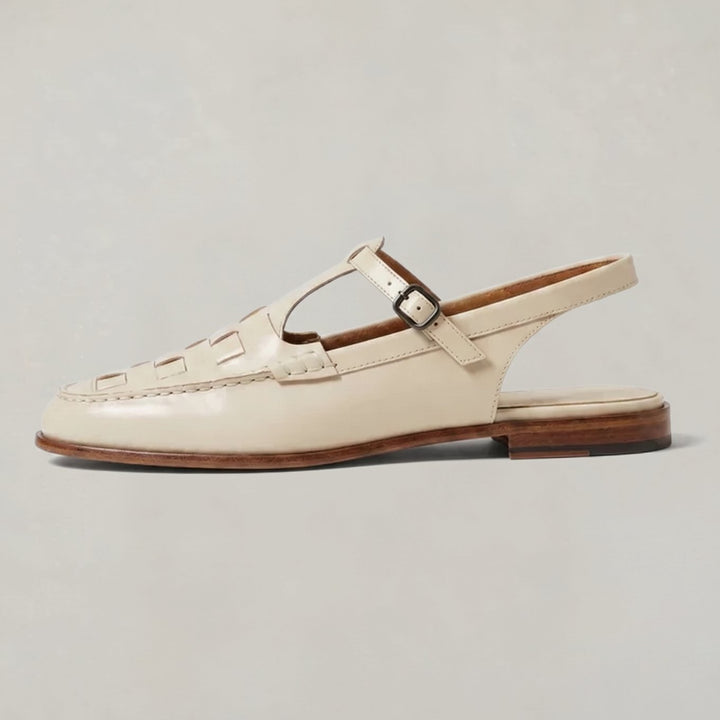 Women's Woven Italian Leather Flat Slingback Sandal Boots - Ivory